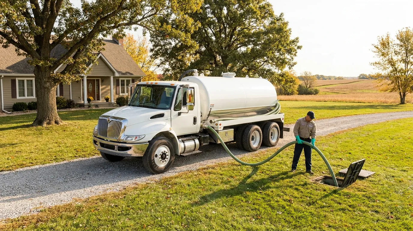 Septic tank being pumped at a rural Chalco, NE property